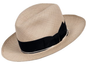 Chicago Style Panama Hat in Natural Toquilla Straw – Center Dent Crown with Upturned Brim- Angle View | Superior Hats