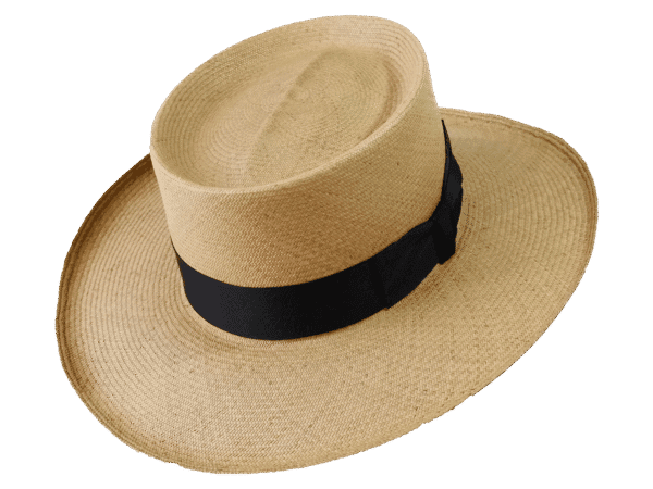 Gambler Panama Hat in Natural Toquilla Straw with Curled Brim - Angle View | Superior Hats