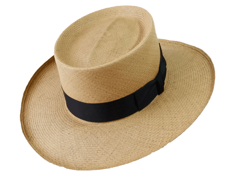 Gambler Panama Hat in Natural Toquilla Straw with Curled Brim - Angle View | Superior Hats