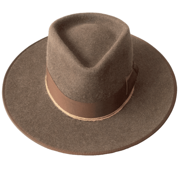 Outland Rustfelt Fedora with Teardrop Crown and Rough Edge - Front View | Superior Hats