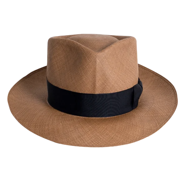 Fedora Traces Panama Hat in Natural Toquilla Straw with Complex Crown - Front View