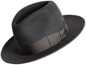 Angle View: Versatile Trilby Hat highlighting the snap brim and artisanal design for seamless transitions between formal and casual occasions. Superior Hats.