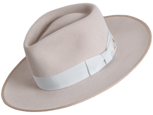 Angle view of the Allure Fedora Hat capturing its artisanal craftsmanship and sophisticated silhouette. Superior Hats.