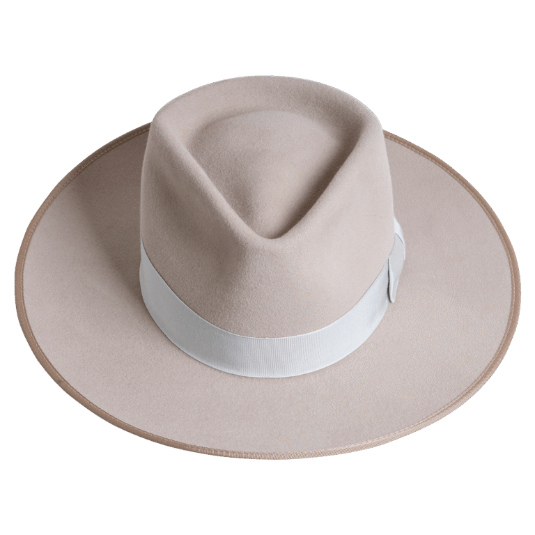 Front view of the Allure Fedora Hat showcasing the refined rabbit felt material, 11 cm crown, and subtle ribbon embroidery. Superior Hats.