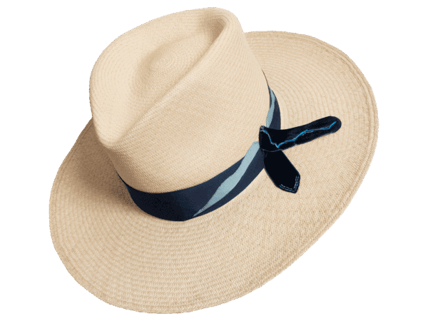 Aqua Panama Hat with Fluid Silhouette and Velvet Ribbon - Angle View | Superior Hats