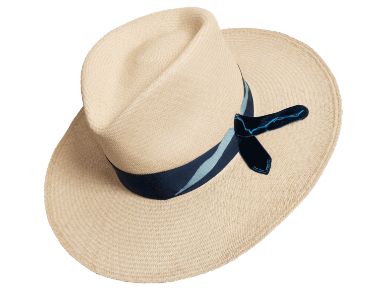 Aqua Panama Hat with Fluid Silhouette and Velvet Ribbon - Angle View | Superior Hats
