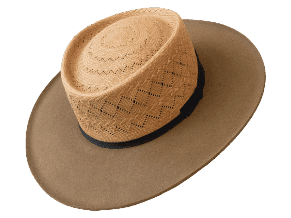Dualist Hat Dorian with Semi-Calado Straw and Felt Contrast - Angle View | Superior Hats