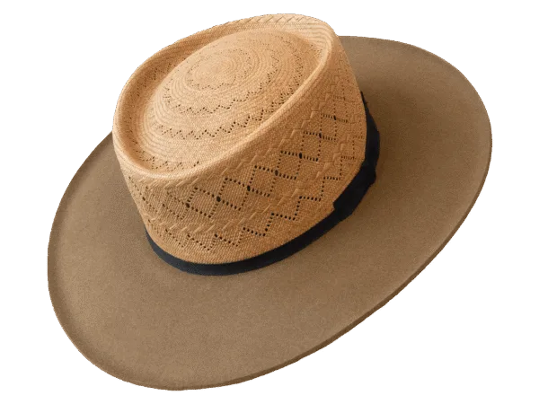 Dorian_Dualist_Angle Dualist Hat Dorian with Semi-Calado Straw and Felt Contrast - Angle View | Superior Hats