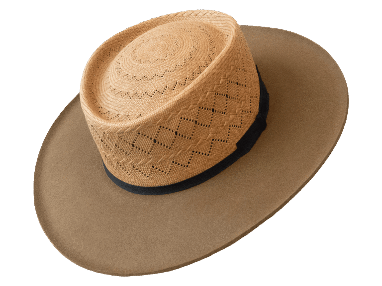 Dualist Hat Dorian with Semi-Calado Straw and Felt Contrast - Angle View | Superior Hats