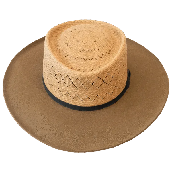 Dorian_Dualist_Front Dualist Hat Dorian with Low Telescope straw Crown and Felt Brim - Front View | Superior Hats