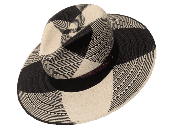 Nightfall Panama Hat with Black and White Pattern Weave - Angle View | Superior Hats