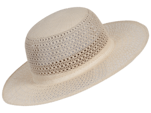 Pamela Panama Hat in Natural Toquilla Straw with Wide Flat Brim - Angle View | Superior Hats