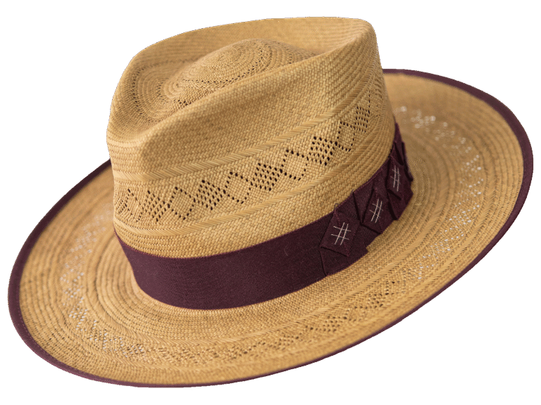 Pilgrim Panama Hat in Natural Toquilla Straw with Hand-Embroidered Details - Angle View | Superior Hats
